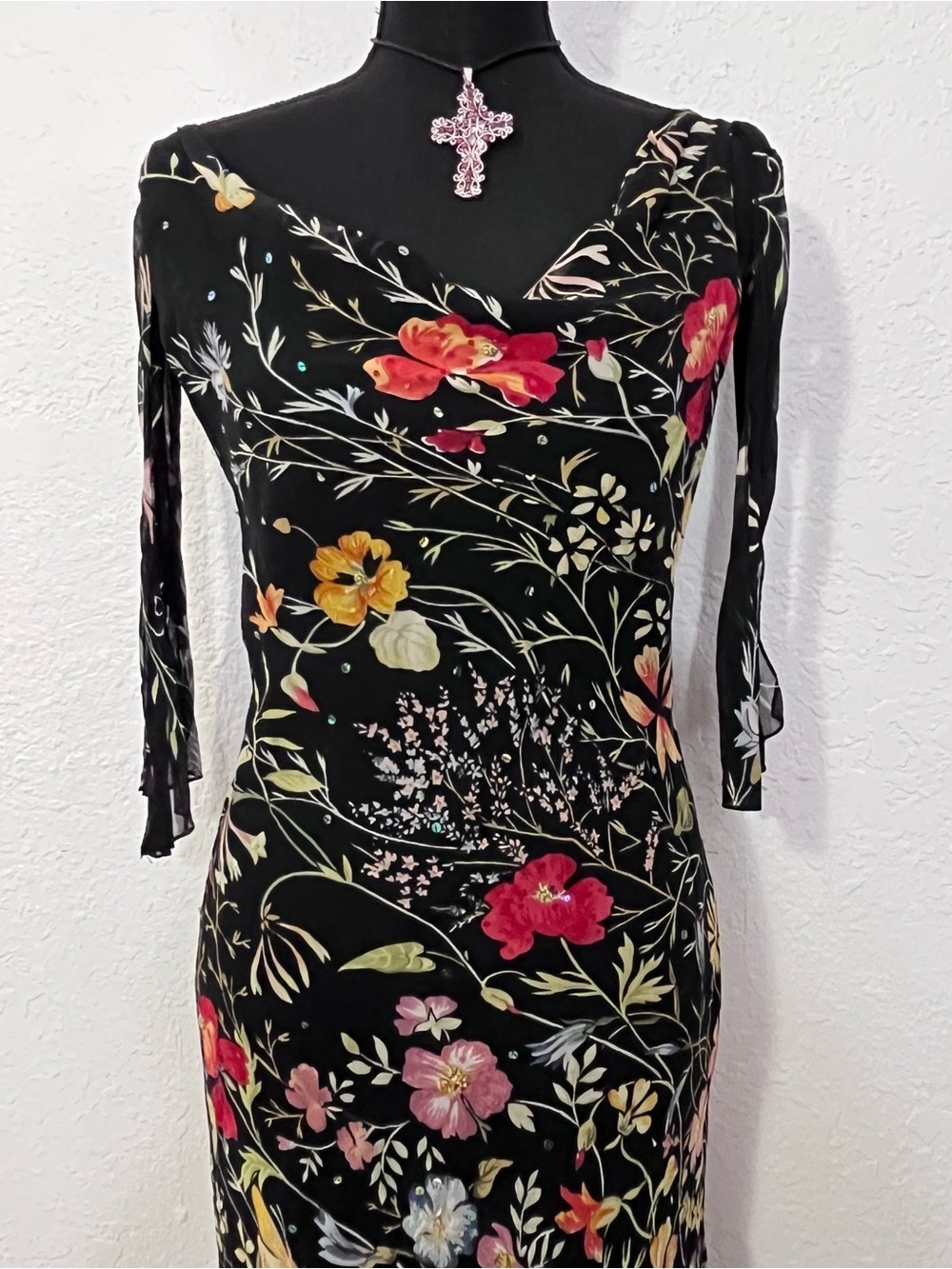 Black Floral Cowl Neck Maxi Dress - Rene Derhy